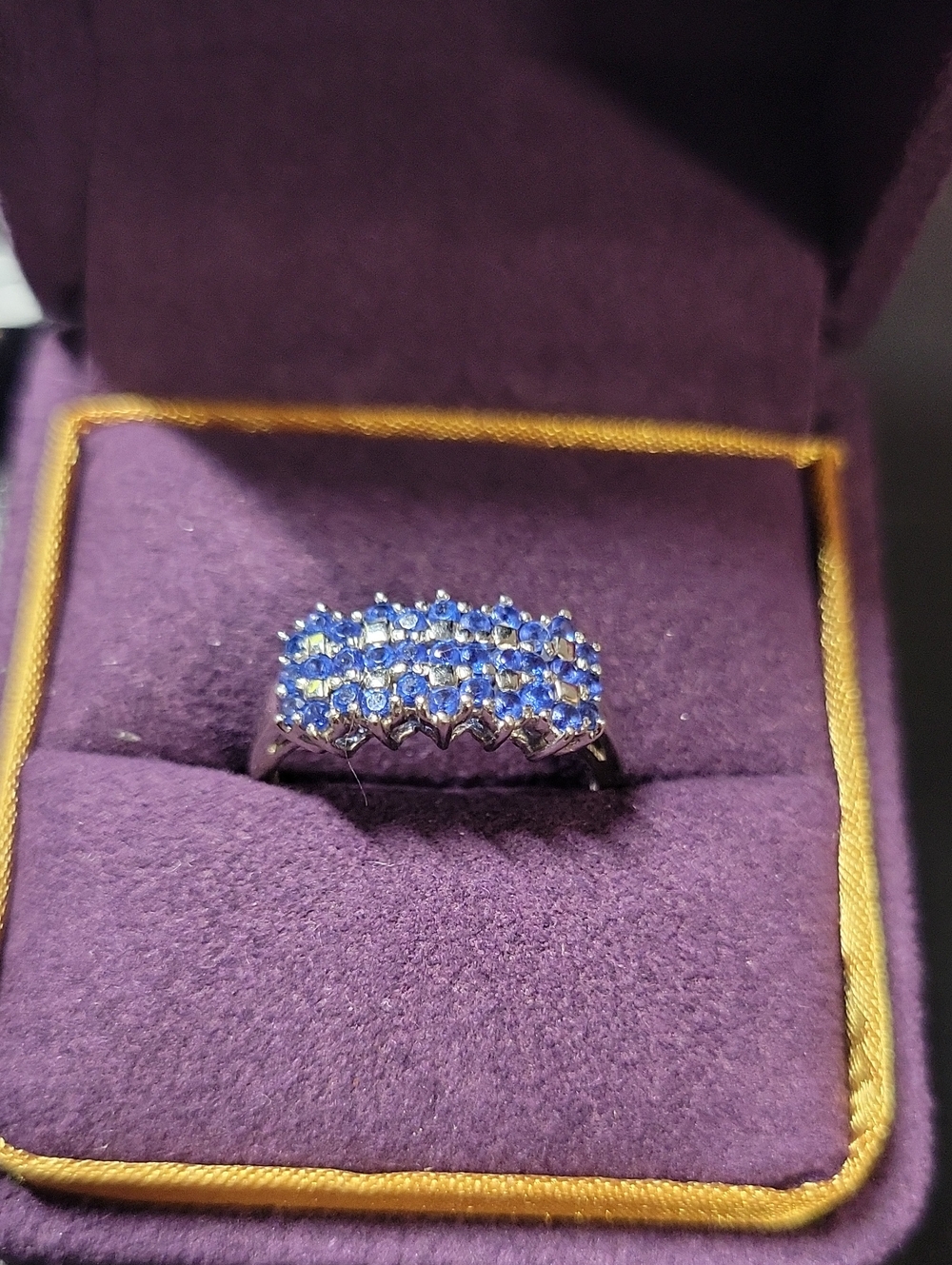 Blue Sapphire-Style Three-Row Women's Ring 925